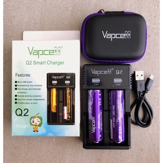 แท้100%Vapcellเครื่องชาร์จและถ่าน( INR18650 3000mAh 20A สีม่วง 2ก้อน+เครื่องชาร์จQ2)