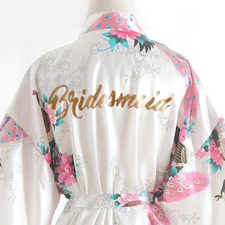 นกยูง ชุดแต่งงานเพื่อนเจ้าสาว เสื้อกางเกงนอน Bridesmaid wedding robe sleepwear