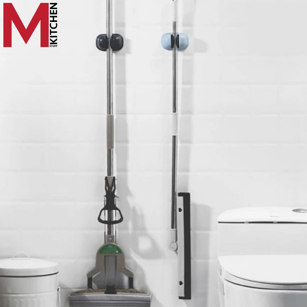 M KITCHEN  WM008 ที่แขวนไม้กวาด ที่แขวนไม้ถูพื้น ที่แขวนอเนกประสงค์ ที่แขวนอุปกรณ์จัดเก็บ ไม่ต้องเจาะ ติดง่าย (A7)