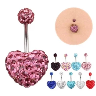 MELEN Heart Belly Bar Dangly Bar ปุ่ม Multi Crystal Body Piercing