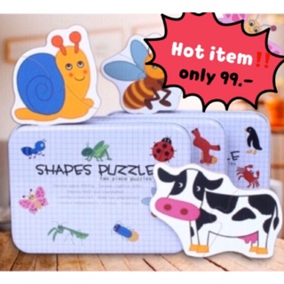 Shape Puzzle ตัวต่อไม้ รูปสัตว์ ผัก ผลไม้ แมลง รถ ของเล่นเสริมพัฒนาการ
