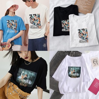เสื้อยืดแขนสั้นพิมพ์ลายการ์ตูนสำหรับผู้หญิงเสื้อคู่รักเกาหลีทรงหลวมโอเวอร์ไซส์เสื้อผ้าแฟชั่น
