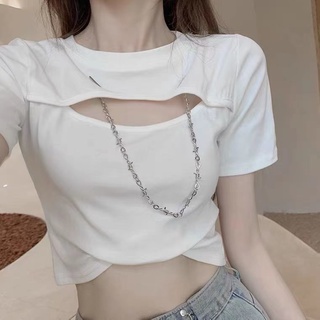 J &amp; M❤️Crop top women T shirt round neck fashion short sleeve tops