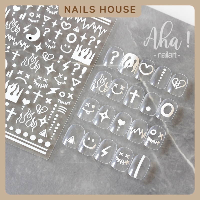 🏡  สติ๊กเกอร์ติดเล็บ สติกเกอร์แต่งเล็บ ตกแต่งเล็บ แบบบาง ญี่ปุ่น เด็ก Sticker Aha-021 ขาว