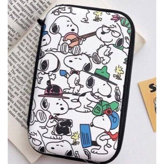 SNOOPY W กล่องเก็บสายชาร์จ กล่องใส่ PWB, HDD  หูฟัง  Size XL  งานดี evaกันกระแทก ขนาด16x10x3.5cm งานสวยงาม BY MANOPNEST