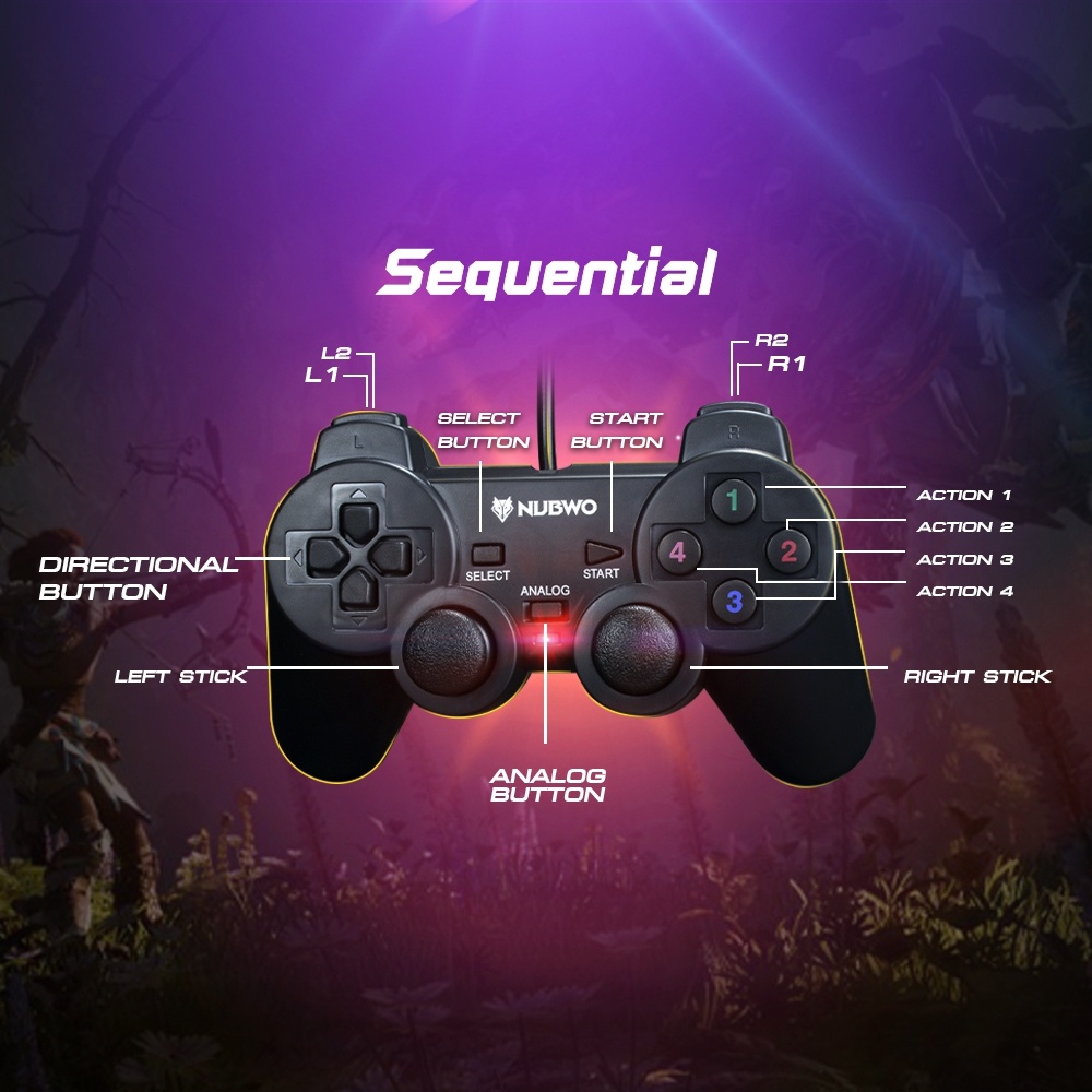 Nubwo NJ-43 Sequential Gaming Controller จอยสติ๊กสำหรับเล่นเกม ระบบสั่นสองชั้น เพื่อเพิ่มอรรถรส (รับประกันศูนย์ 1 ปี)