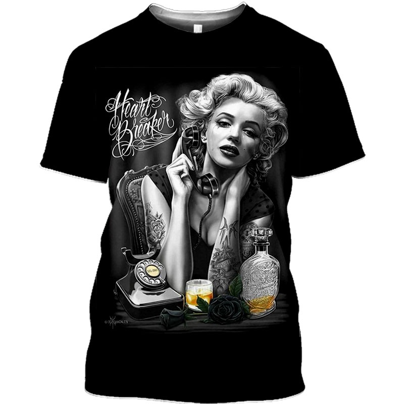 เสื้อยืดแขนสั้น พิมพ์ลายนางฟ้า Marilyn Monroe 3 มิติ สไตล์ฮาราจูกุ เซ็กซี่ แนวสตรีท แฟชั่นฤดูร้อน สําหรับผู้ชาย และผู้หญิง