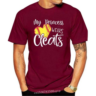 [S-5XL] ใหม่ เสื้อยืดลําลอง แขนสั้น พิมพ์ลาย My Princess Wears Cleats Softball Mom Baseball สีดํา สําหรับคุณแม่