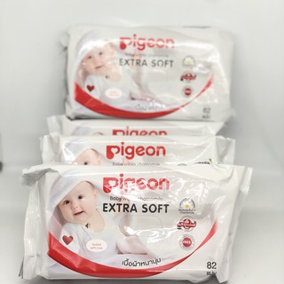 PIGEON Baby Wipes เบบี้ไวพส์พีเจ้น สูตรคาโมมายล์ 4 ห่อ ขนาด 82 ชิ้น