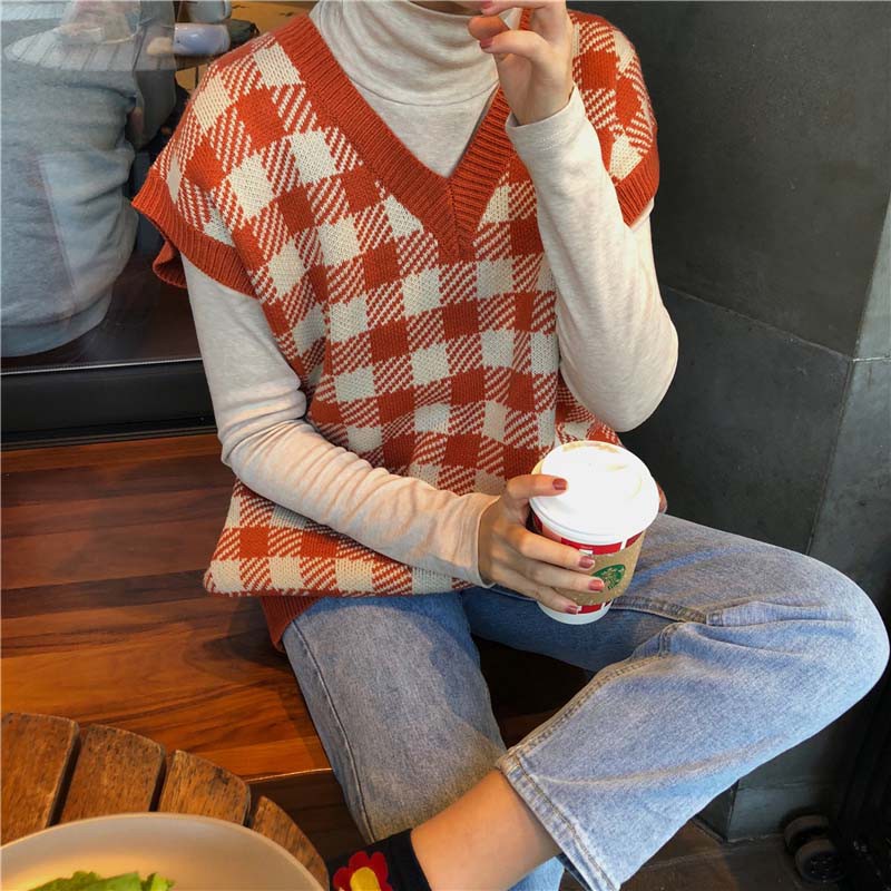 2018 same Tide the chic red lattice new with autumn/winter leader v shoulder Mya