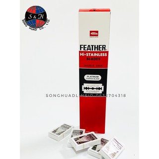 FEATHER ใบมีดโกนสแตนเลสตราขนนก 2 คม ใบมีดโกนหนวดคุณภาพดี 1 กล่อง ( 20 กล่องเล็ก รวม 100 ใบ) ของแท้นำเข้าจากประเทศญี่ปุ่น