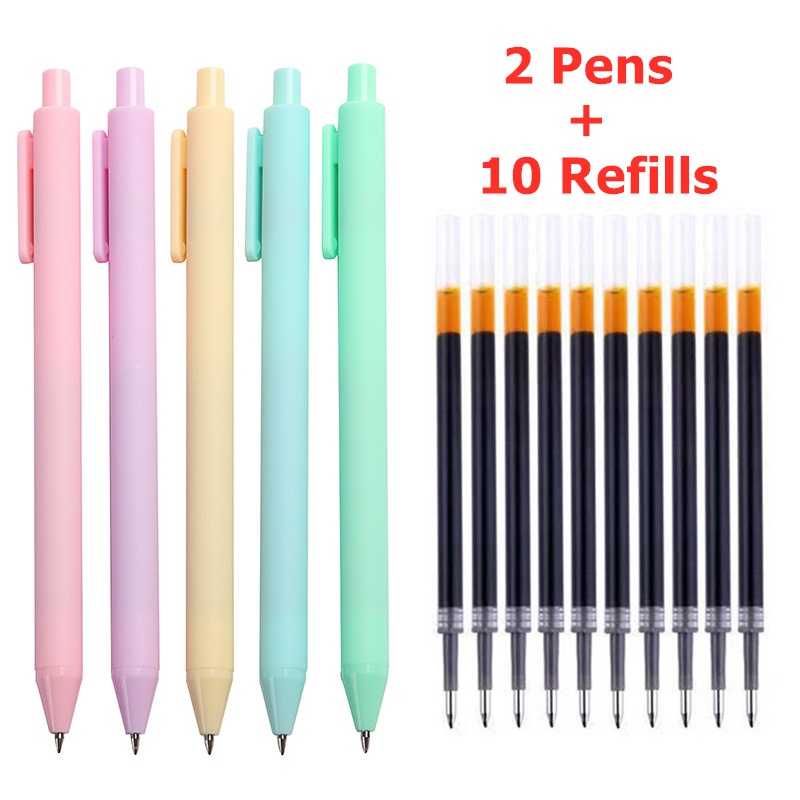 ชุดปากกา 2 ชิ้น / 0.5 มม. + หมึกเติม สีดํา 10 ชิ้น สําหรับโรงเรียน / สํานักงาน เครื่องเขียน