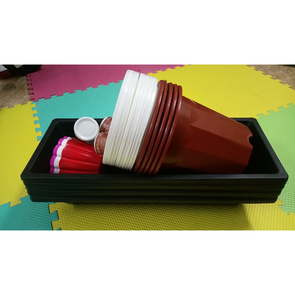 Combo กระถางกลม T23 10 ใบ รางดํายาว 10 ช่อง กระถาง E280 5 ขวด n3m100g 5 ขวด