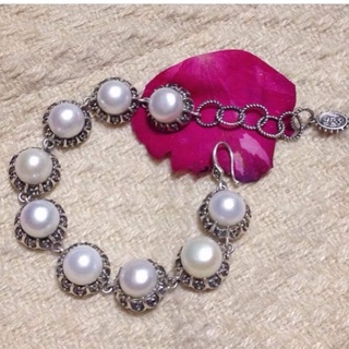 Ps_present​ : Theda Pearl​ Bracelet​ สร้อยข้อมือมุกน้ำจืดแท้เม็ดใหญ่ สไตน์วินเทจ ตัวเรือนเงิน925