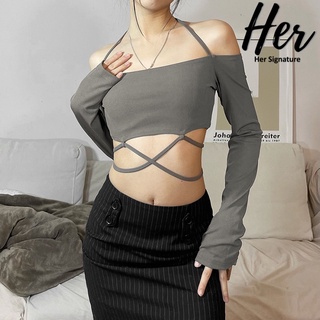 🖤พร้อมส่ง🖤 ครอปแขนยาว ครอปไหมพรม ปาดไหล่สาวอวบ ปาดไหล่แขนยาว เสื้อไปทะเล เสื้อไปคาเฟ่ เอวลอยรัดรูป เกาะอกต่อแขน 3787