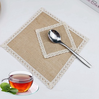 แผ่นรองแก้วผ้าลินินทรงสี่เหลี่ยม Placemat 10x10 เซนติเมตร