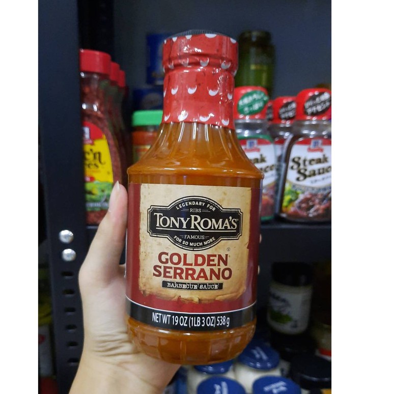 Tony Roma's Golden Serrano Barbeque Sauce 538g.โกลเด้น เซอร์ราโน่ บาร์บีคิวซอส ตรา โทนี่ โรม่าส์ 538