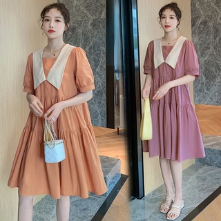 ชุดคลุมท้องกระโปรง 👩มีสต็อก👩M-2XL สี่สี เดรสลำลองแฟชั่นเกาหลีไซส์ใหญ่ เดรสคลุมท้องผ้าชีฟอง เดรสผู้หญิงเสื้อผ้าสาวอวบ เ