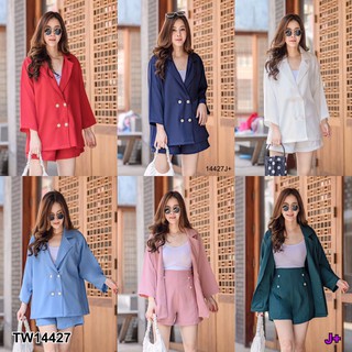 PP14427 Set #สาวอวบ เสื้อสูทแขน4ส่วน+กางเกงขาสั้น