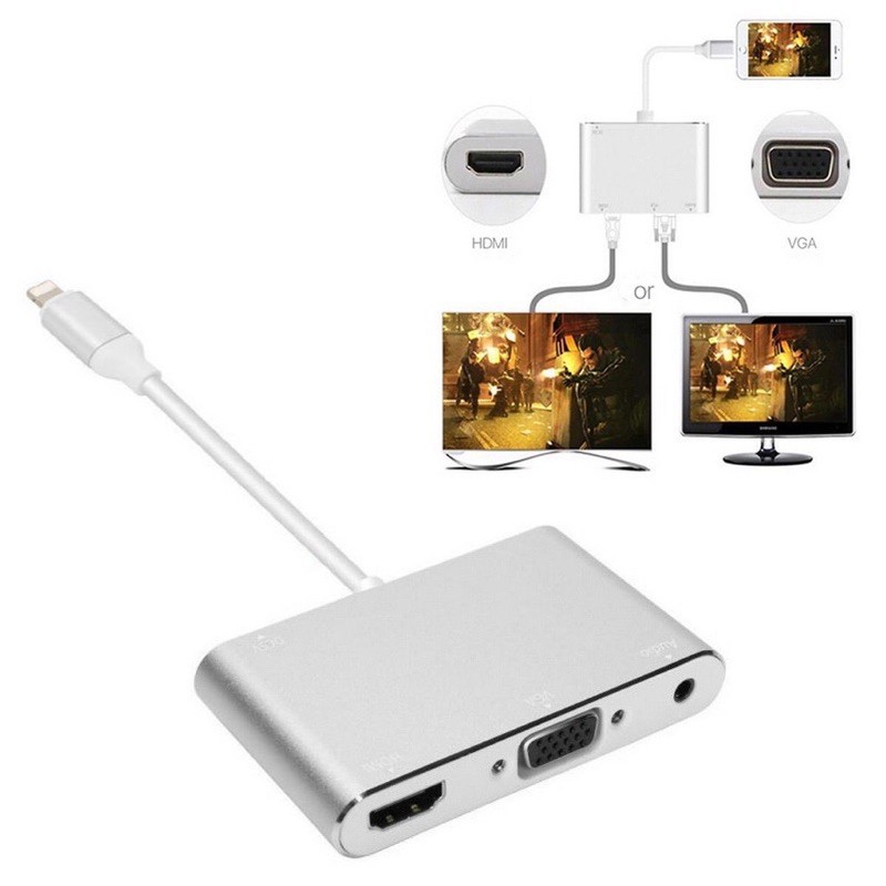 การระเบิด Lightning to HDMI VGA Jack Audio TV Adapter Cable For iPhone X/8/7 Plus/6S iPad