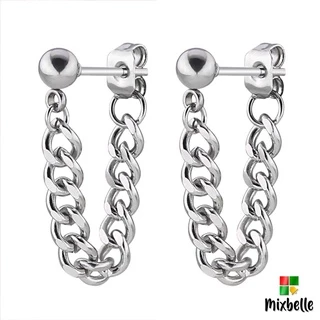 ต่างหูโซ่ จิวหู Stainless Steel แท้ ไม่ลอก ไม่ดำ เครื่องประดับสแตนเลส (รหัส XO)