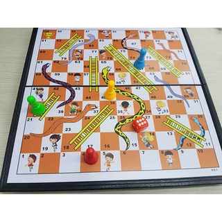 SNAKES &amp; LADDERS NO:O01 เกมบันไดงู กระดานพับได้ แม่เหล็กพับได้ขนาดมาตรฐาน 30x30 cm