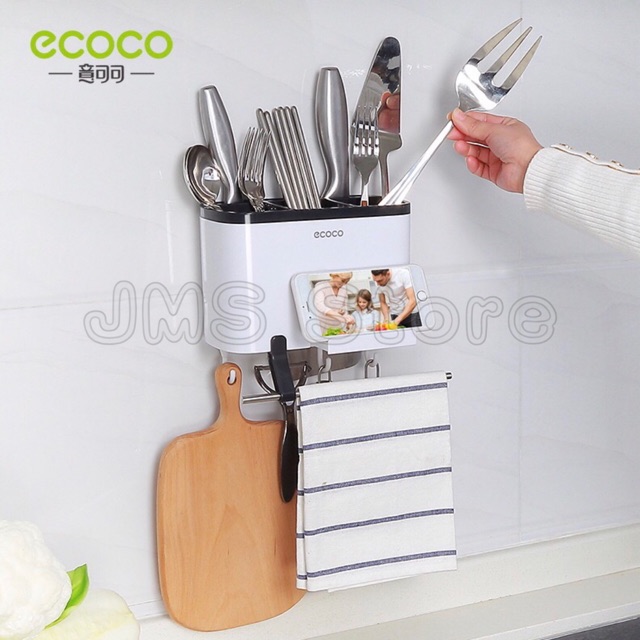 ECOCO ที่ใส่ช้อนส่อม ตะขอแขวน ติดผนัง ไม่ต้องเจาะ สดวกในการจัดเก็บ E1801 ราคา ถูกที่สุด ดีลบีเคเค แกลเลอรีภาพที่ 2