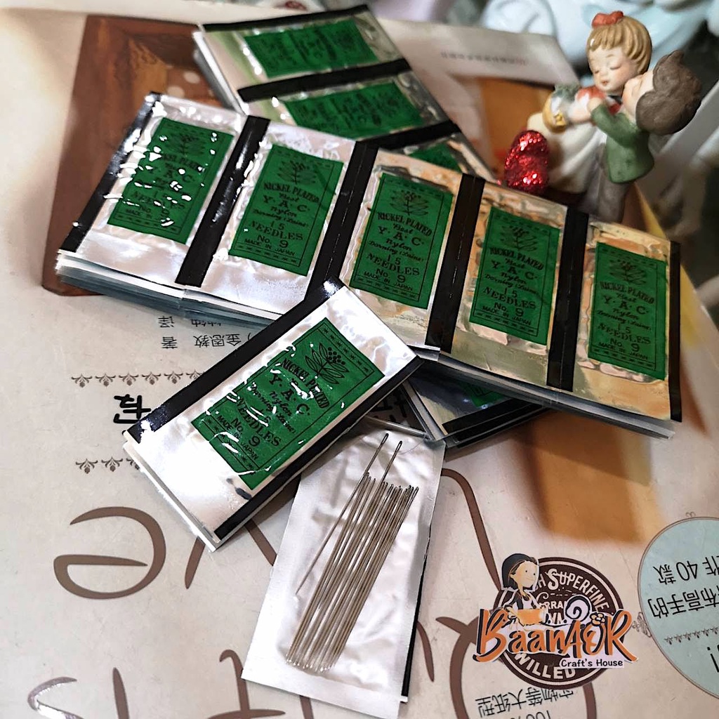 No.9 1ห่อ Y.A.C. Nickel Plated Best รุ่นบาง คมเป็นพิเศษ เข็ม ห่อเขียว Needles 9 Short Darners made in Japan