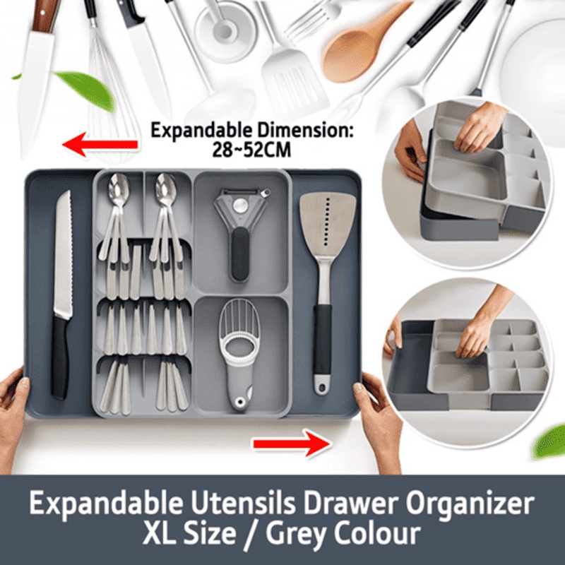 XL-Size ขยายช้อนส้อม+Utensils Kitchen Drawer Organizer กว้าง : 28~52 ซม.