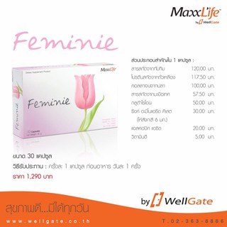 **พร้อมส่ง**MaxxLife Feminie แมกไลฟ์ เฟมินี อาหารเสริมคุณผู้หญิง (30แคปซูล) Wellgate [14238]