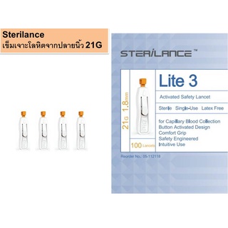 Sterilance Lite 3 เบอร์ 21G เข็มใช้กับปลายนิ้ว (100 ชิ้น/กล่อง)