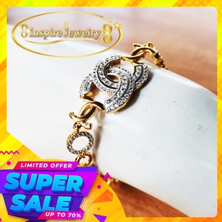 inspire jewelry สร้อยข้อมือทองชมพู ลายหัวใจฝังพลอยนพเก้าล้อมเพชรสวิส ขนาด 3x3cm. ยาว 18cm. งานสวย งานจิวเวลลี่