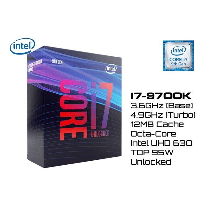 CPU (ซีพียู) INTEL 1151 CORE I7-9700K 3.6 GHz (WITHOUT CPU COOLER) Warranty 3 - y