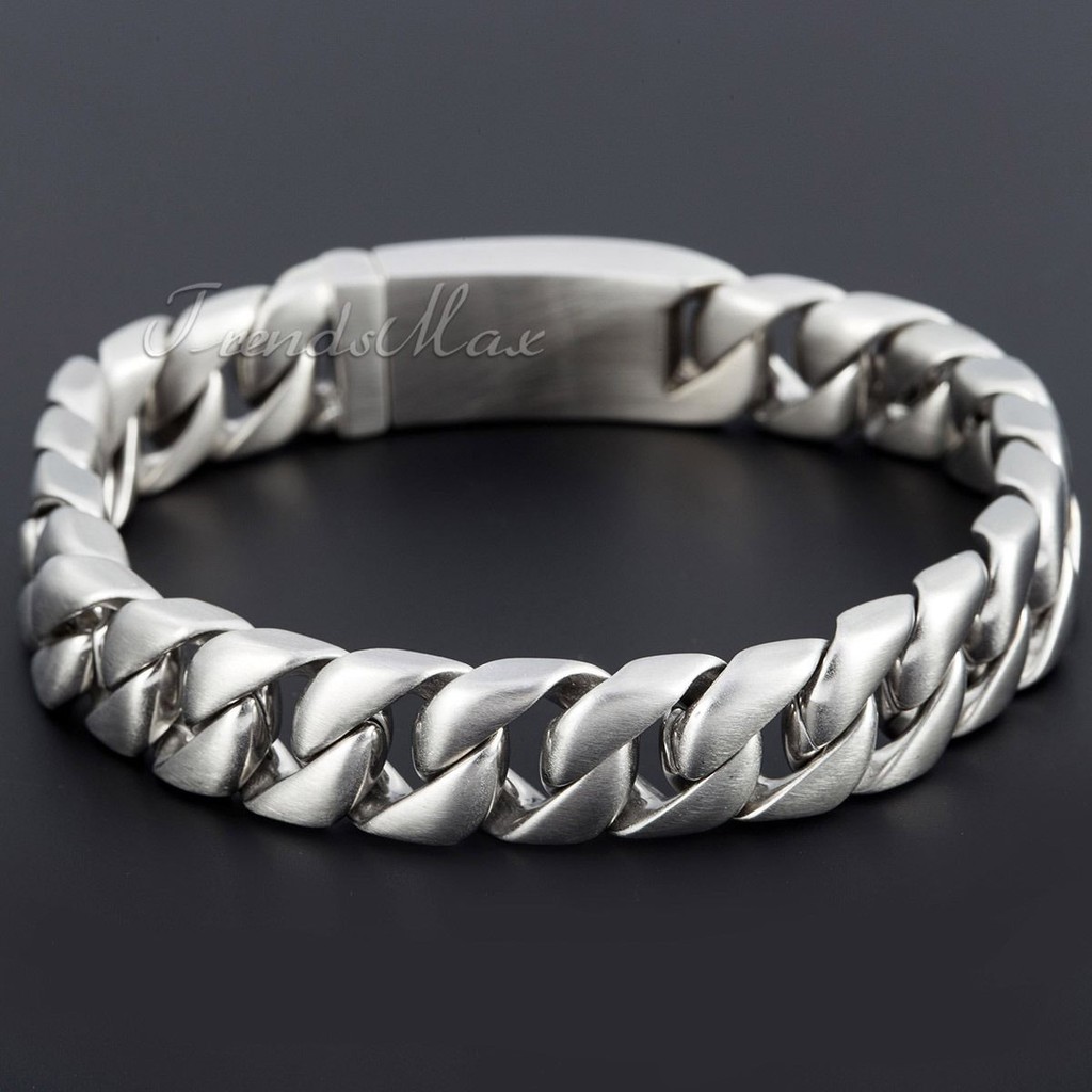 สร้อยข้อมือ 11 มม.สําหรับผู้ชาย Matte รอบ Curb Cuban Link 316L สร้อยข้อมือสแตนเลส Mens เครื่องประดับ