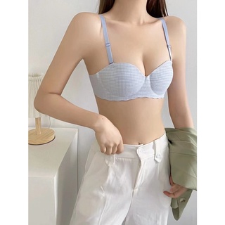 พร้อมส่งจากไทย💥Sanay Bra💥(N627) ชุดชั้นในลายสก๊อต มีฟองน้ำในตัว สีหวานน่ารัก