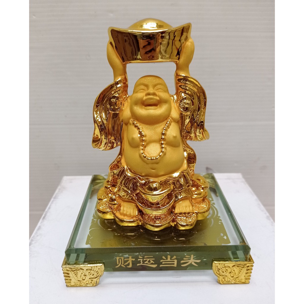 พระสังกัจจายน์ ชูก้อนทอง/เหรียญ ยืนเต่ามังกร/ มังกร/ ปลา เทพแห่งความสุข ความเจริญ งานเรซิ่นพ่นทรายทอง สูง 7นิ้ว