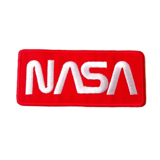 NASA นาซ่า ข้อความ พื้นแดงตัวอักษรสีขาว ไบค์เกอร์ งานเท่ห์ๆ ตัวรีดติดเสื้อ ตัวรีด (Size M) อาร์มรีด อาร์มรีดติดเสื้อ