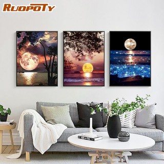 Ruopoty ภาพวาดสีน้ํามันอะคริลิค ตามตัวเลข รูปทิวทัศน์ดวงจันทร์ สําหรับตกแต่งบ้าน