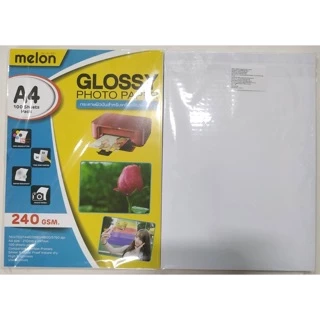 Melon Glossy Photo Paper 240G A4 (100 แผ่น) กระดาษโฟโต้ 240แกรม เนื้อกระดาษขาว เคลือบน้ำยาพิเศษ ผิวมันเงา