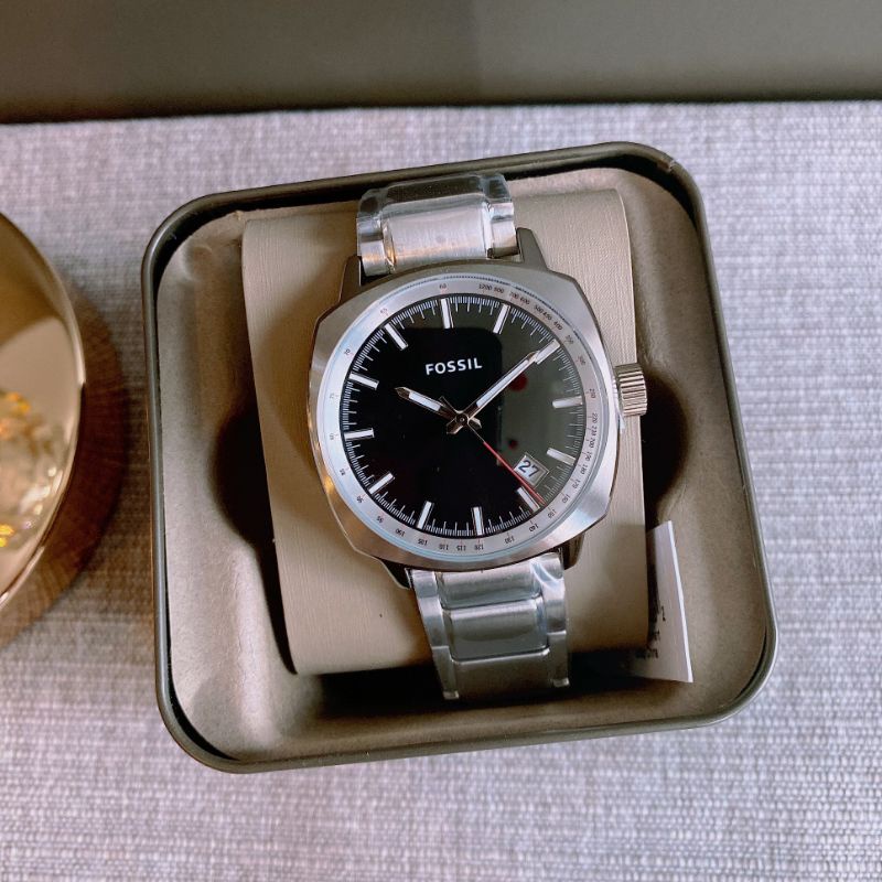 🎀 (สด-ผ่อน) นาฬิกาฟอสซิล สายสีเงิน หน้าปัดดำ PR5463 ขนาด 42มิล FOSSIL Windfield Black Dial Watch