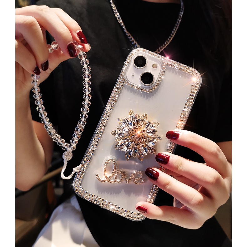 Bling เพชร GEM ดอกไม้ Love เคสโทรศัพท์สําหรับ iPhone 17 16 15 11 12 13 14 Pro Max 7 8 Plus X XR XS Max Glitter หรูหราคริสตัลสายโปร่งใส TPU ฝาหลัง - รูปที่ 4