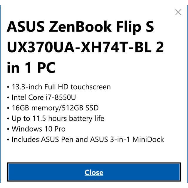 ASUS ZenBook Flip S UX370UA-XH74T-BL 2 in 1 PC