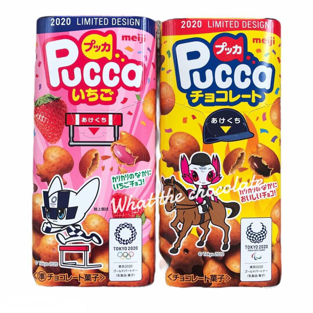 meiji Pucca ขนมอบกรอบสอดไส้ 2 รสชาติ chocolate, strawberry