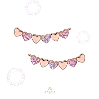 A.CEMI Heart Bouquet Ear Climber ต่างหูเงินแท้ ชุบทอง 18K โรสโกลว์