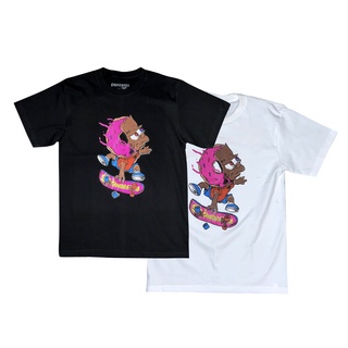 เสื้อยืดโอเวอร์ไซส์QUITEWELL 185-1-2 FIFTH Sk8 เสื้อยืดสีดำ และ ขาวS-3XL