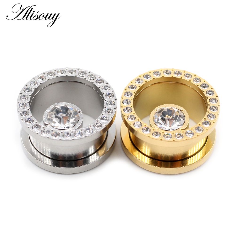 Alisouy 2 ชิ้นใหม่สแตนเลสคริสตัล Cubic Zirconia อุโมงค์หูปลั๊กเนื้อ Expander Stretcher Gauges Body เจาะเครื่องประดับ