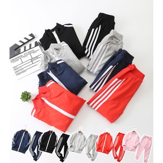 ชุดวอร์มเด็ก แถบข้าง เสื้อคลุม ซิปหน้า + กางเกง  *6สี*  (2ข/3ข/4ข/5ข/6ข/7ข/8ข)