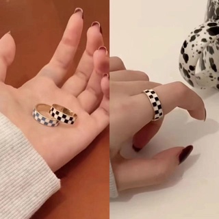 Fashion Personality Checkerboard Open Index Finger Ring Female Ins Trendy Simple and Versatile Niche Design Light Luxury High-end