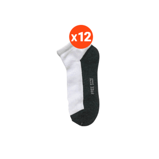 (ใส่โค้ด INC99SL2+โค้ดหน้าร้านเหลือ 9-30บ.) ถุงเท้านักเรียน Free Size สีขาว พื้นดำเทา ข้อสั้น แพ็ค12คู่ ถุงเท้าราคาถูก