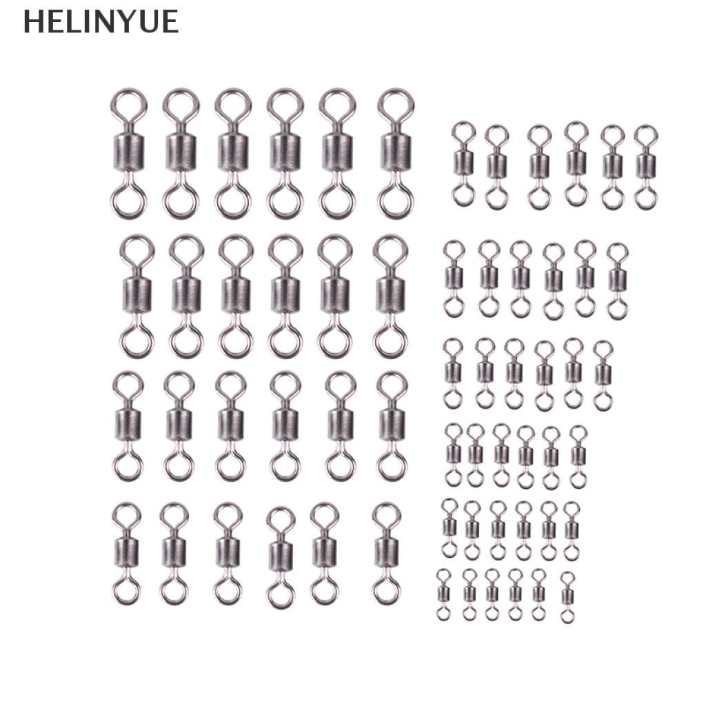 HELINYUE 50 ชิ้นตกปลาแบริ่ง Rolling Swivel Solid Ring Connector 11 ขนาด